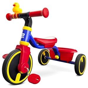 RIDYEE Tricycle for Toddlers 1.5-3 Years, Tricycles for 18 Mos to 3 Years with PU Tires, Stable Riding on Any Surface, Toddler Tricycle with Adjustable Seat, Non-Sharp Edge Design, Large Basket, Blue