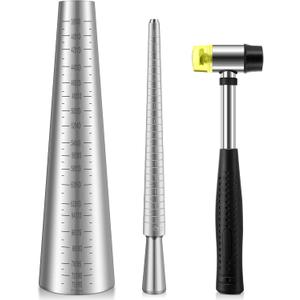 HappyAlley Ring Bracelet Sizer Measuring Tool Set, Includes Metal Ring Mandrel, Metal Bracelet Mandrel, Rubber Hammer, Stainless Steel Sizers for Repairing Rings and Bracelets (Silver, Circle)
