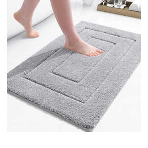 Buganda Bathroom Rugs, 24" x 16", Soft and Absorbent Microfiber Bath Rugs, Non-Slip Shaggy Shower Carpet, Machine Wash Dry Bath Mats for Bathroom Floor, Tub and Shower, Grey