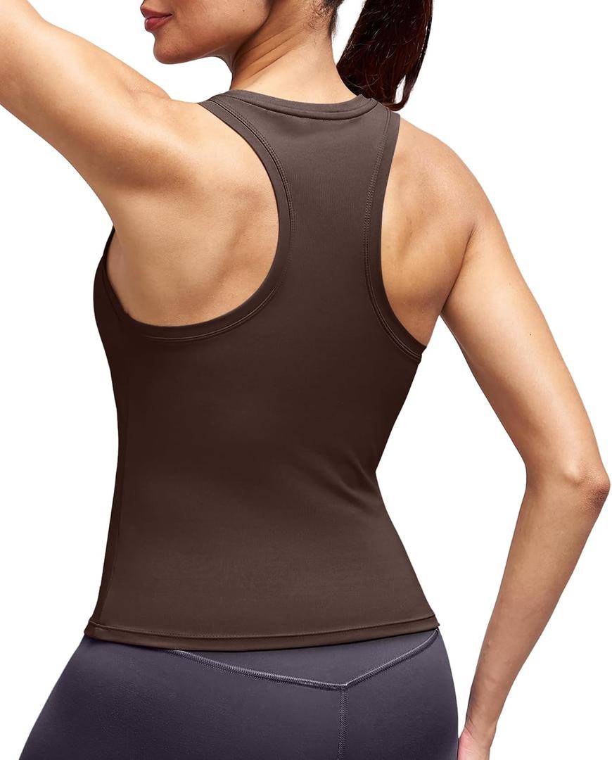 2 x Alaroo Workout Tops for Women Sleeveless Racerback Tank Tops (Brown, L)
