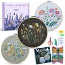 ETSPIL 3 Pack Beginner Embroidery Kits for Adults, DIY Starter Set with Stamped Flower Designs, Embroidery Hoop, Colorful Threads, Tools, Step-by-Step Instructions & Video Tutorial
