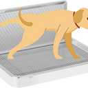Indoor Dog Potty Tray with High Wall,25.59"X19.69" Pee Pad Holder, Dogs Litter Box, Mesh Training Toilet for Puppy and Small Size Dog, Housebreaking Supplies, Pet Products (White)
