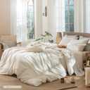MooMee Striped Duvet Cover Set 100% Washed Cotton Linen Like Textured Breathable Durable Soft Comfy (Almond Milk Grey Classic Stripes, King 104"x90")
