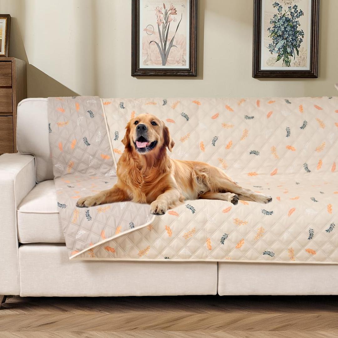 Reversible Dog Bed Cover with Waterproof Lining, Water Resistant Slipcover Furniture Protector and Pet Blanket, Washable Couch Cover for Kids, Dogs, Pets.(Beige/Light Beige,52"x82")