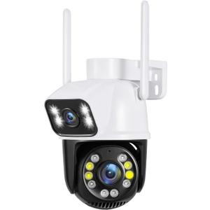 PTZ WiFi Outdoor security wireless 2X3MP Dual Lens Linkage Human Detect Pan tilt Digital zoom Auto Tracking Home Surveillance Camera Two way audio color night vision ICsee with 3M cable to yr outlet