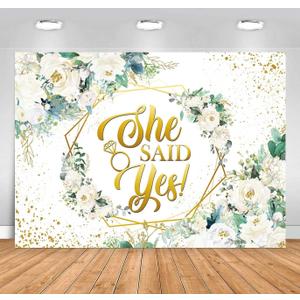 Sensfun She Said Yes Bridal Shower Backdrop White Rose Flowers Eucalyptus Leaves Engagement Background Wedding Bachelorette Party Banner Decoration Photoshoot Props (7x5ft)
