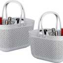 UUJOLY Portable Shower Caddy Basket Tote, Plastic Storage Basket with Handles Organizer Bins for Kitchen Bathroom College Dorm, Grey 2 Pack