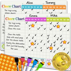 Quokka Magnetic Chore Chart for Kids Multiple Kids - Morning and Bedtime Reward Chart for Refrigerator - Daily Dry and Erase Board for Family - Includes 2 Boards and Accessories up to 4 Children