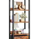 Furologee 5 Tier Bookshelf with Drawer, Tall Narrow Bookcase with Shelves, Wood and Metal Bookshelves Storage Organizer, Industrial Display Standing Shelf Unit for Bedroom, Living Room, Rustic Brown