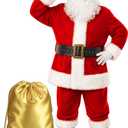 Gardentime Santa Claus Costume for Men Santa Suit Adult 10pcs Christmas Deluxe Red Outfit Xmas Holiday Party Cosplay, XL
