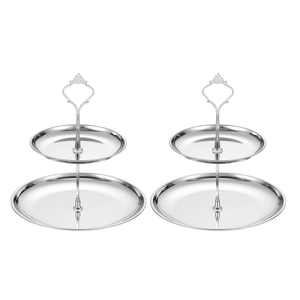 uxcell 2 Sets 2Tier Cupcake Stand Holder, Round Tiered Serving Tray Stainless Steel Cup Cake Stand for Dessert Fruit Table Birthday Party Decoration Display, Silver