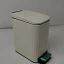 Small Bathroom Trash Can with Lid Soft Close-6L/1.6 Gal Slim Step Garbage Can-Metal Pedal Wastebasket-Narrow Rectangle Garbage Container Bin for Corner Office, Bedroom, Toilet, Live Room-Beige (1.3 Gallon, Milky White)