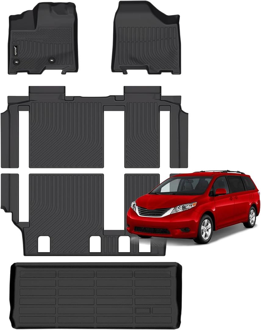 Jenofa-Floor Mats for Toyota Sienna 2013-2020 8 seat Cargo Mat Car Mats for Sienna All Weather Floor Liner Custom Fit Automotive Full Set Accessories