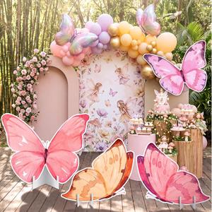 Honoson 4 Pcs Large 20" x 30" Fairy Butterfly Cardboard Cutouts Backdrop, Fairy Birthday Party Decoration Standing Butterfly Props for Spring Garden Outdoor Lawn Yard Signs Baby Shower Supplies, 21.65 x 29.53 inches