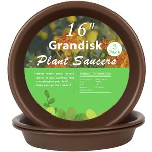 TITE Plant Saucer 16 inch,Heavy Large Planter Durable Thicker Plastic Plant Trays for Indoors and Outdoor,Plant Saucer Drip Trays,Brown (16 inch,Brown) Pack of 3