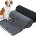 KinHwa Dog Towels Super Absorbent Microfiber Dog Drying Towel for Drying Dogs Soft Pet Bath Towels and Cats with Embroidered Paw Black and Grey 30inch x 50inch