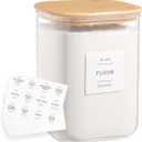 Large glass flour and sugar containers with 132 Kitchen Pantry Labels - 110 oz Glass Food Storage Containers with Airtight Lids - Square Glass Jars with Bamboo Lids for Rice, Pasta, Cookies, grain