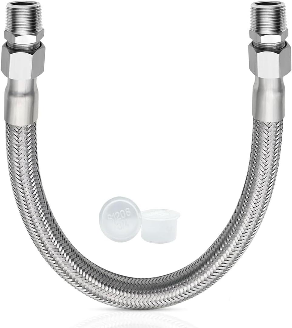 Industrial Grade Compressor Jumper Hose 1/2" NPT compressor jumper hose Male x 20" Length, 450 PSI &750F High Temp & Pressure Resistance for Compressed Air SystemsMade of 304 stainless steel