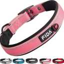 Fida Heavy Duty Dog Collar, Ultra Comfortable Soft Neoprene Padded, Adjustable Reflective Nylon Pet Collar with Durable Metal Belt Buckle for Large Breeds (L, Pink) (Large(19"-23"))