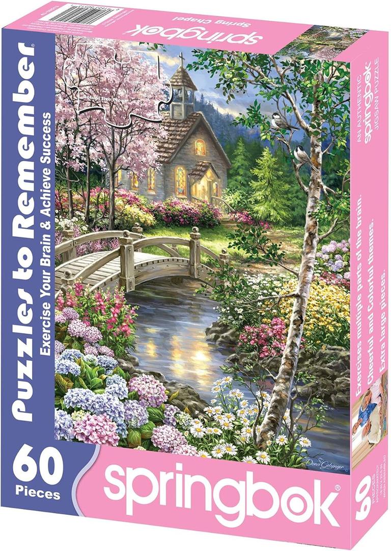 Springbok Puzzle to Remember - Alzheimer & Dementia Activity - 60 Piece Jigsaw Puzzle Spring Chapel - Made in USA