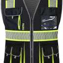 PACIFIC PPE 10 Pockets Class 1 Safety Vest for Men, 3M High Visibility Reflective Strips, Meets ANSI/ISEA Standard, Black, Medium