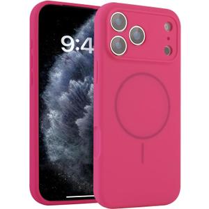 Designed for iPhone 17 Pro Case Magnetic, Wireless Compatible with Magsafe, Camera Control Buttons, Flexible Silicone with Microfiber Lining, Slim Phone Case for iPhone 17 Pro Pink