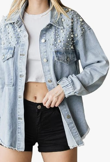Sidefeel Women's Jean Jacket Oversized Boyfriend Button Up Long Sleeve Split Zimbaplatinum Denim Jackets (X-Large, Blue)