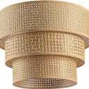 Rattan Lamp Shades for Floor Lamps Pendant Light Hanging Lamp Replacement, 3-Tier Drum Lamp Shade with Rattan Woven for Living Room Dining Hall Way Bedroom (Khaki)