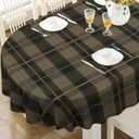 Oval Tablecloth, Waterproof Oval Plaid Table Cloth 54x72 Inch Machine Washable Fabric Table Cover for Kitchen Dining Decor (Dark Brown)