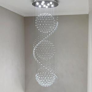 Sefinn Four Modern Crystal Chandelier Spiral Sphere Design 9 Light Crystal High Ceiling Light Chandelier for Living Room Hotel Stairs Foyer Entryway Height 79 inch Flush Mount Diameter 24 inch