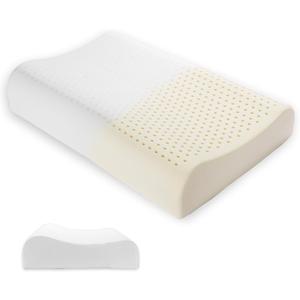 Latex Pillow,Natural Contour Pillow with Removable Cover,Two Heights for Effective Support, Relieves Shoulder and Neck Pain, Comfortable and Breathable Bed Pillow for Various Sleeping Positions (White)