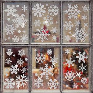 Christmas Glitter Snowflake Window Clings 204 Pieces Double Sided Reusable PVC Static Stickers Sparkly Silver Glitter Snowflakes Decals for Christmas Party Window Decoration Glass Decor