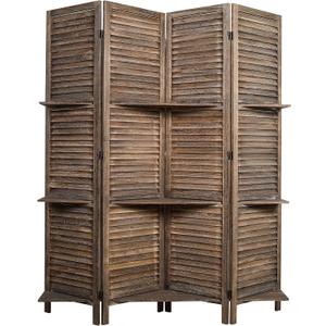 Proman Products Rancho Shelf 4 Panel Room Divider FS17191, Folding Screen, Privacy Screen, Room Partition, Paulownia Wood, (Max Extend with Shelves) 47" W x 11" D x 67" H, Rustic Brown