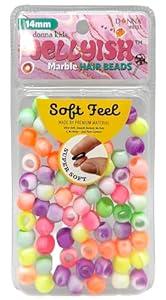 Donna Kids Jellyish Marble Hair Beads – 14mm Soft Silicone Bead with Threading Tool – Pain-Free, Noiseless Beads for Braids & Ponytails – Tangle-Free Design
