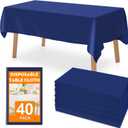 RowinsyDD 40 Pack Blue Plastic Table Cloths Disposable, 54 x 108 Inches Plastic Table Cover for Rectangle Tables, Disposable Tablecloth for Dinning, Parties, BBQ, Wedding, Outdoor
