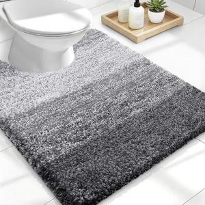 OLANLY Luxury Toilet Rugs U-Shaped 24x20, Extra Soft and Absorbent Microfiber Bathroom Rugs, Non-Slip Plush Shaggy Bath Mat, Machine Wash Dry, Contour Bathroom Mats for Toilet Base, Grey