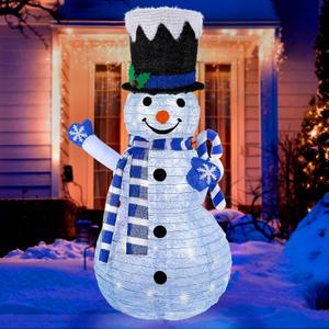 42-Inch Lighted Blue Snowman Outdoor Christmas Decoration, Collapsible Snowman with Blue Scarf and Snowflake Top Hat, Pre-Lit Holiday Yard Dcor for Indoor & Outdoor Use