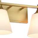 Brass Bathroom Vanity Light Fixtures, 2 Lights Traditional Gold Vanity Lighting Fixture with Opal Glass Shade, Porch Wall Mount Light Fixture for Bathroom, Mirror Cabinets Hallway Stairs, Aged Brass