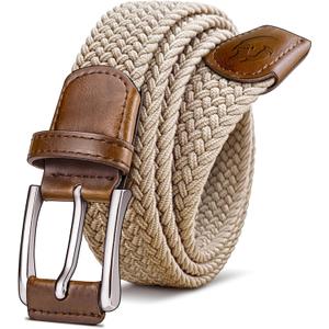 Stretch Braided Belt for Men -Mens Gift Elastic Woven Golf Belt 1 3/8"- for Golf Jeans Casual Wear (36"-42"Waist Adjustable, Khaki25)