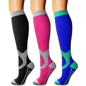 CHARMKING Compression Socks for Women & Men Circulation (3 Pairs) 15-20 mmHg is Best Support for Athletic Running Cycling (Large-X-Large, 20 Black/Rose Red/Blue)