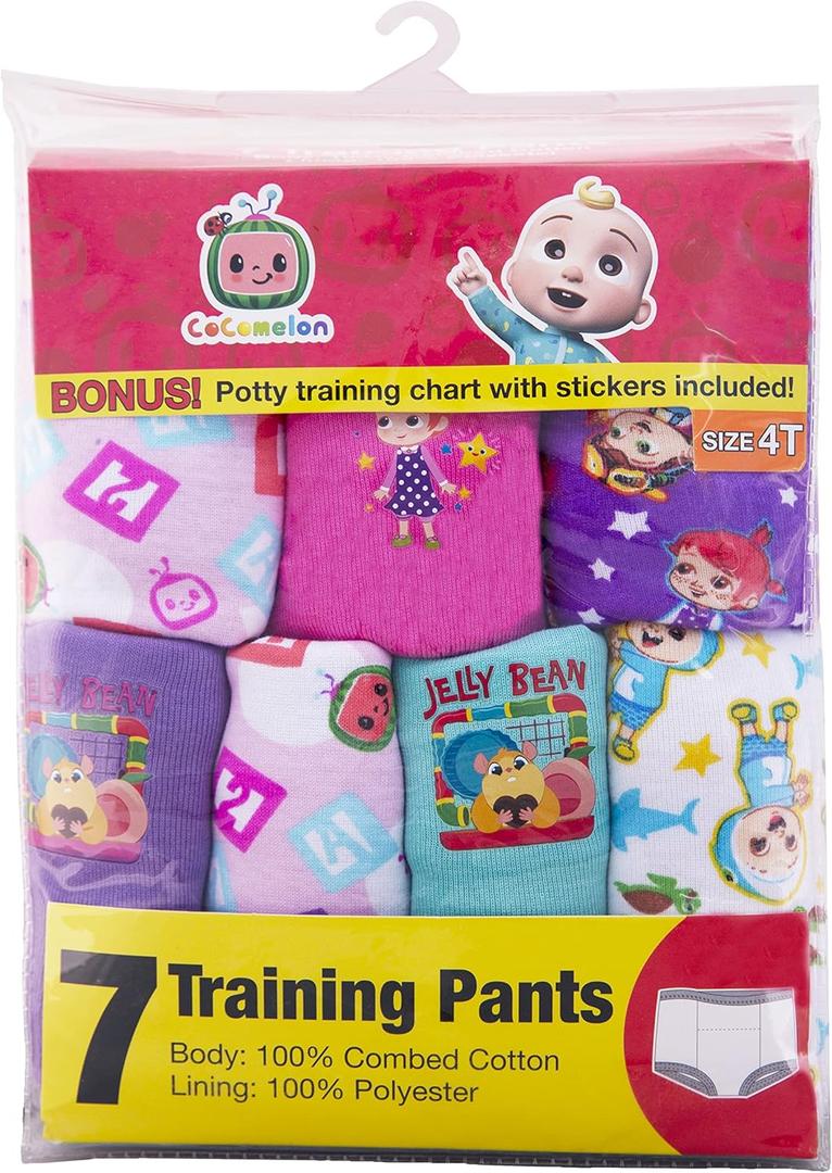 Coco Melon Unisex Baby Amazon Exclusive Toddler Potty Training Pants with Stickers and Success Tracking Chart, CoComelon 7-Pack