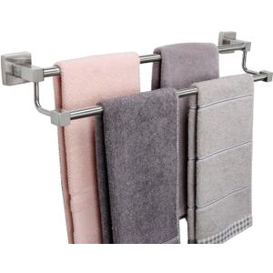 TocTen Double Bath Towel Bar - Thicken SUS304 Stainless Steel Towel Rack for Bathroom, Bathroom Accessories Double Towel Rod Heavy Duty Wall Mounted Square Towel Holder(Brushed Nickel, 24 INCH)