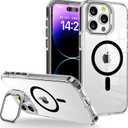 Kiresen for iPhone 12 Pro Max Case Clear with Kickstand and Screen Protector - Wireless Charging Compatible, 21ft Military-Grade Drop Tested,Shockproof Slim Fit Magnetic Crystal Cover - Black
