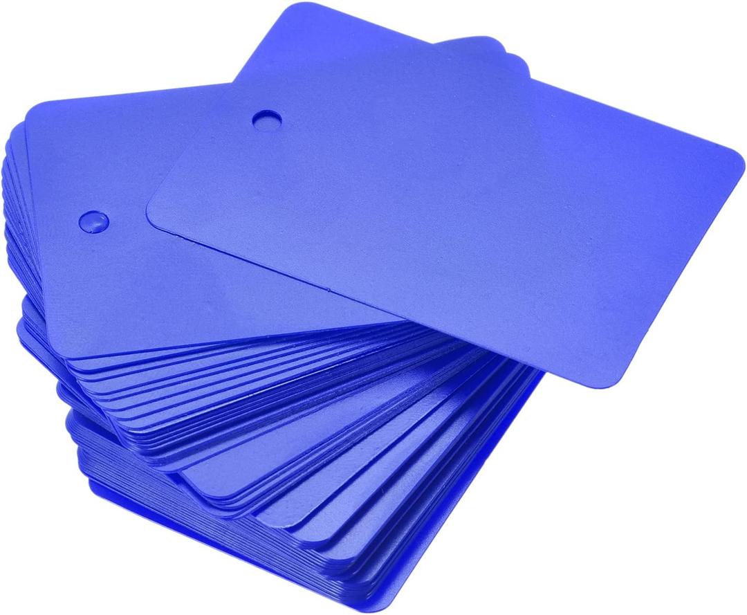 MECCANIXITY Blank Waterproof Eyelet Hole Plastic Shipping Tags, for Product Identification Tags, Valve Marking, Outdoor Tagging,1.6 x 2.4 Inch Blue Pack of 100