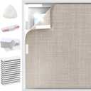 100% Blackout Linen Curtains for Bedroom 59x118Inch, Temporary No Drill Cuttable Magnetic Khaki Black Out Window Cover, Removable Window Shades and Blackout Blinds for Bedroom, Nursery, RV