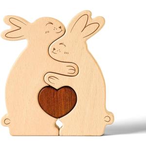 Wooden Easter Bunny Family Puzzle, Personalized Wooden Bunny Puzzle Customized 2 Name Puzzle for Home Crafts Easter Decor House Warming Birthday Family Party Gifts for Mother's Day New Baby (Rabbit)