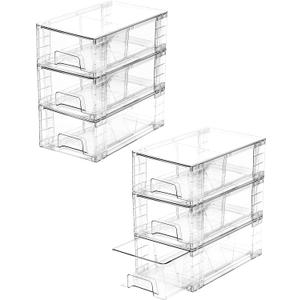 6 Pack Stackable Storage Drawers,Plastic Organizers Bins, Drawers Storage with Handles and Movable Dividers for Organization and Storage in Fridge,Bathroom, Pantry, Kitchen Cabinets, Under Sink