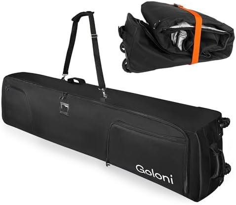 Goloni Ski Bag with Wheels,Padded Snowboard Bag for Air Travel,600D Waterproof Fabric,Foldable Snow Bag Fits 2 Pairs Skis