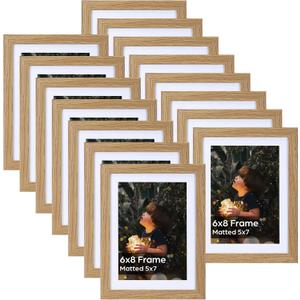 Lyeasw 4x6 Picture Frame Set of 15, Display Pictures 5x7 without Mat or 4x6 with Mat, Natural Wood Color Multi Photo Frames for Wall or Tabletop