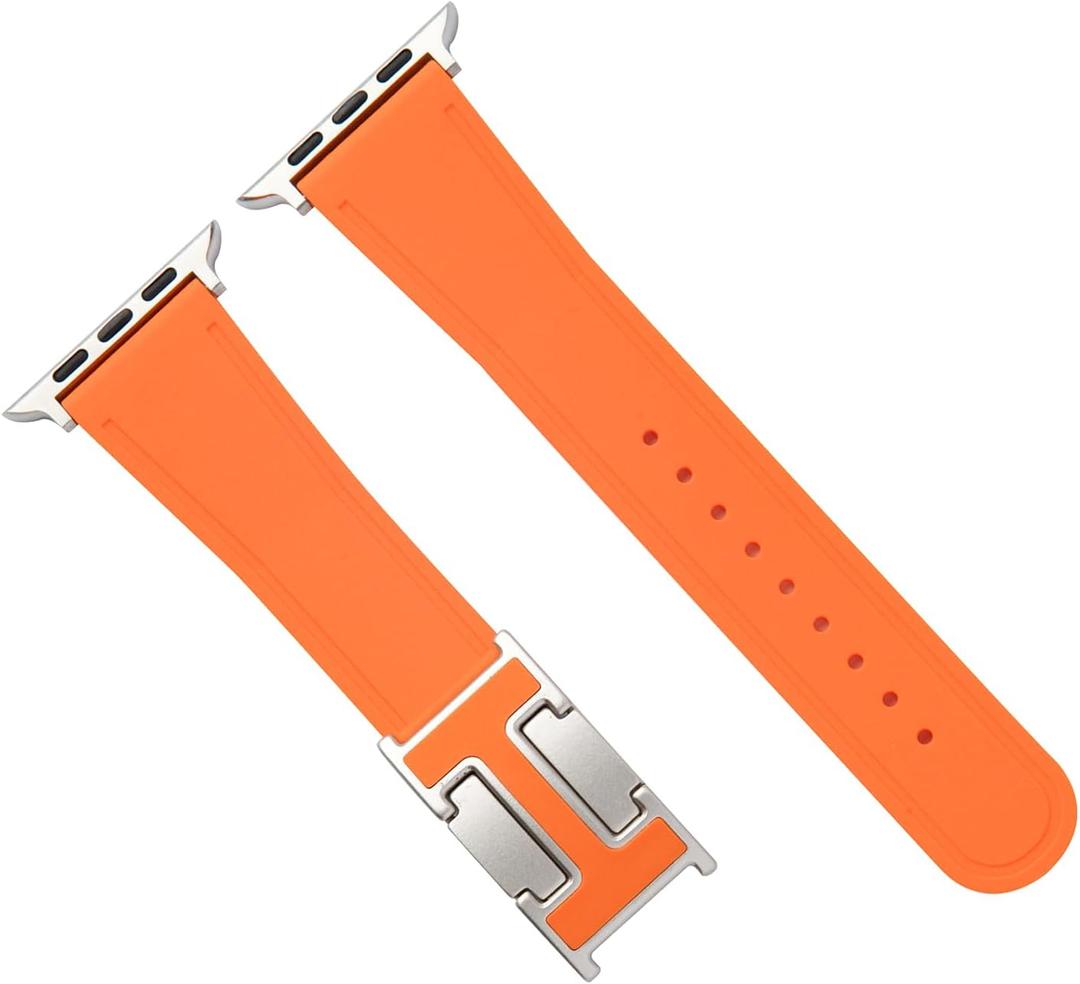Magnetic Leather Band Compatible with Apple Watch Ultra, SE & Series 10-1 (49mm/46mm/45mm/44mm/42mm/41mm/40mm/38mm), Soft Silicone & Leather Patchwork Strap for Men & Women